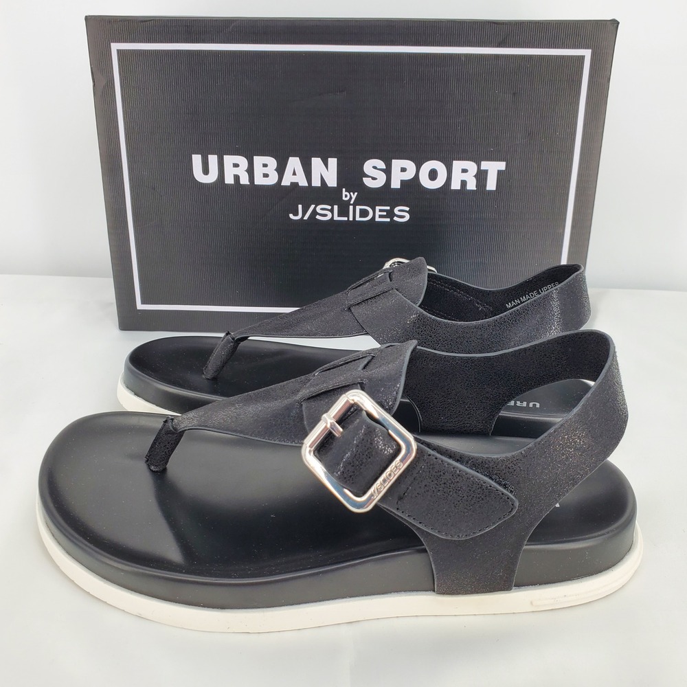 Urban Sport by J/Slides Freya Black Metallic Luxe Platform Thong Sandals 6.5 New - Picture 4 of 8